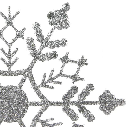 24ct. 4" Silver Splendor Glitter Snowflake Christmas Ornaments